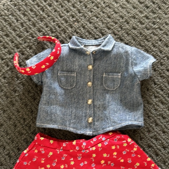 American Girl Doll Outfit With Headband Small Stain On Back Of Skirt - Picture 2 of 3